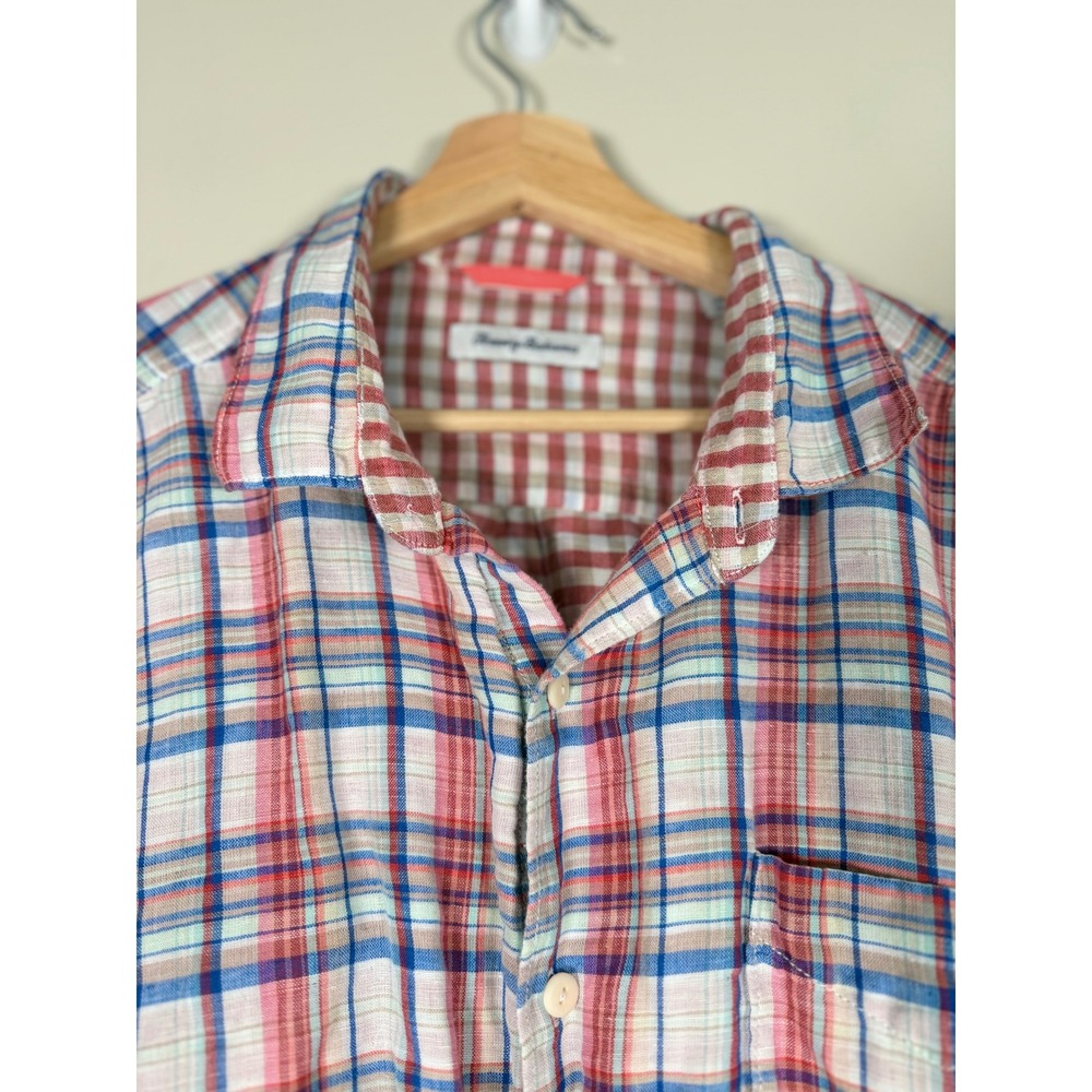 Tommy Bahama Mens Short Sleeve Plaid Button Down Shirt Red Blue White XL - Picture 4 of 10